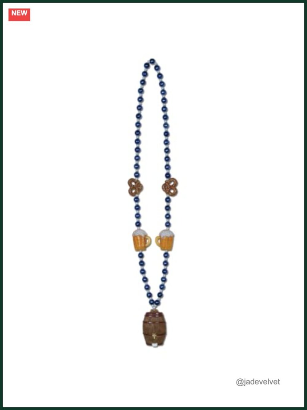 Oktoberfest Bead Necklace Pretzel Beer Mug Keg Medallion 40in Bavarian Costume